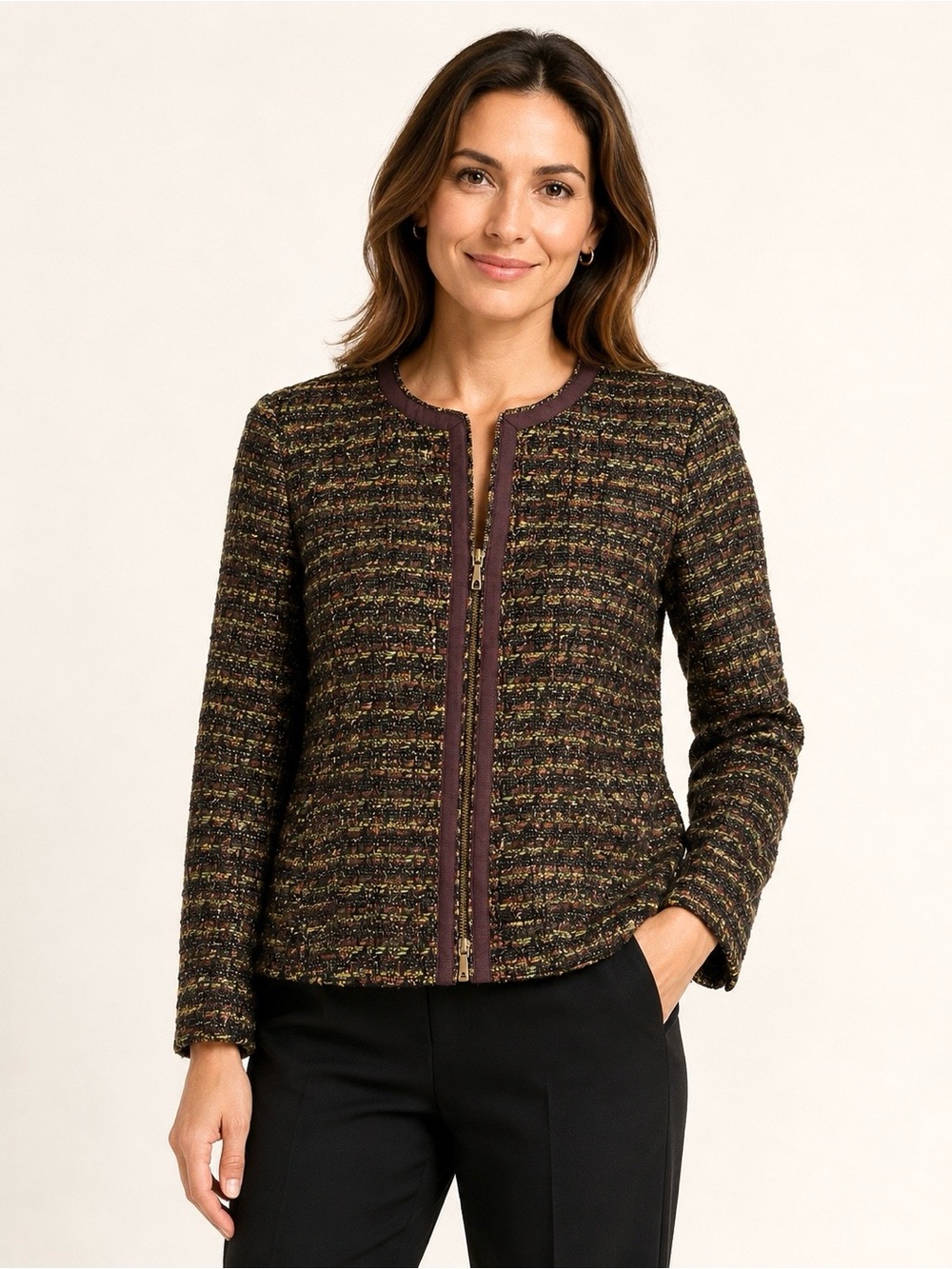 Lafayette 148 Tweed Brown & Green Zip up Jacket Blazer Size 8 NWOT